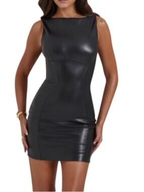 Black Faux Leather Bodycon Dress Sz XL Women